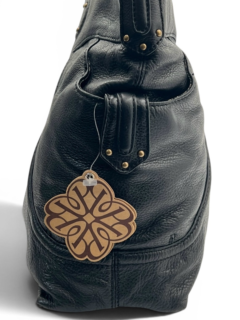 Pietra Borsa Stevie Hobo Bag Black Pebbled Leather Studded Shoulder Slouchy Boho - Picture 5 of 12